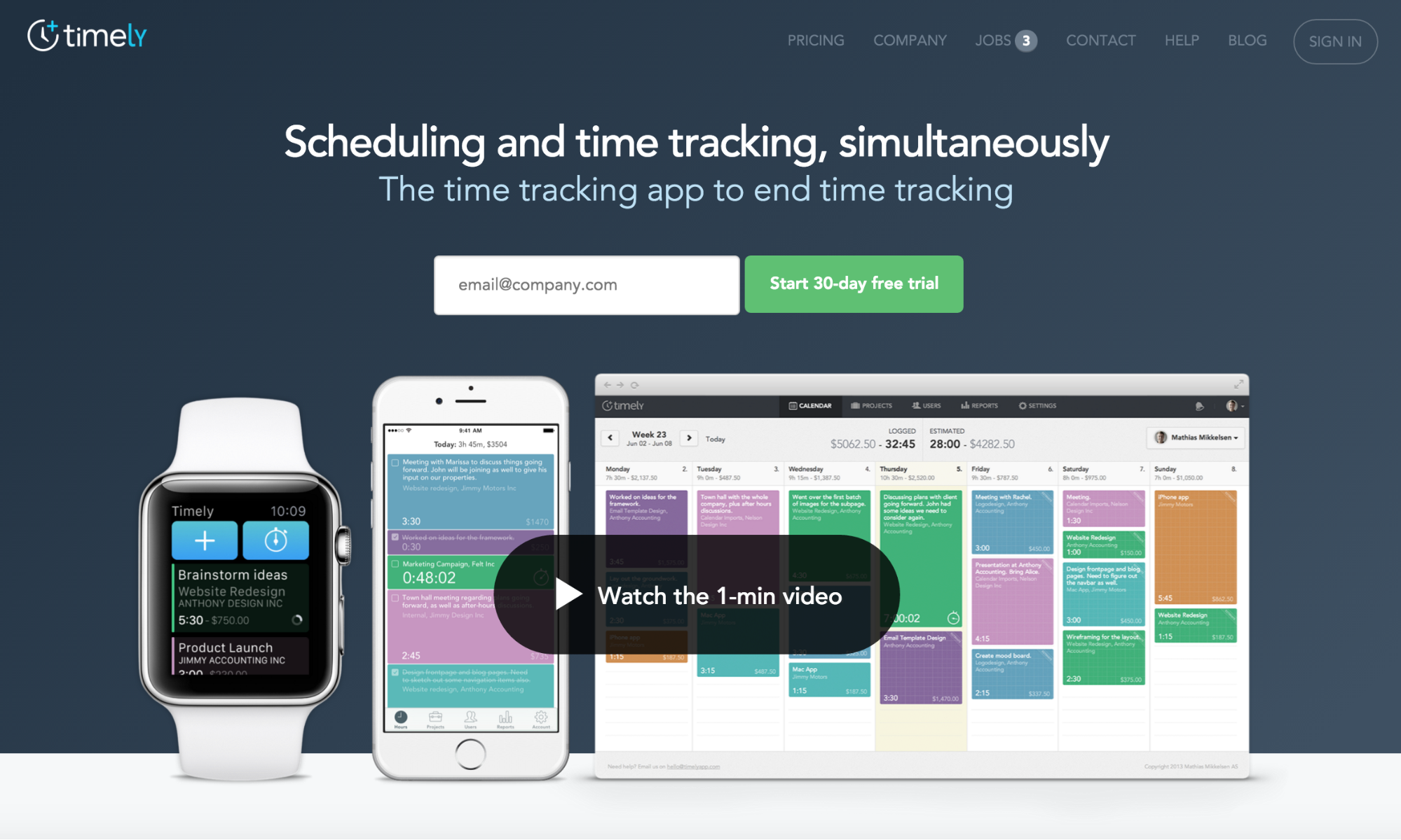 Timely app homepage