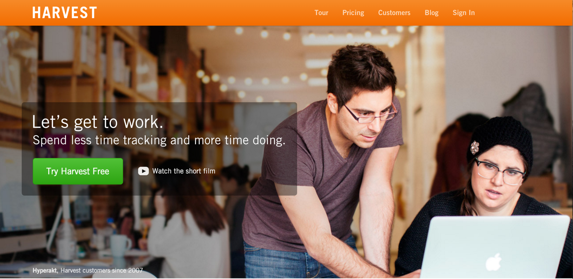 Harvest app homepage