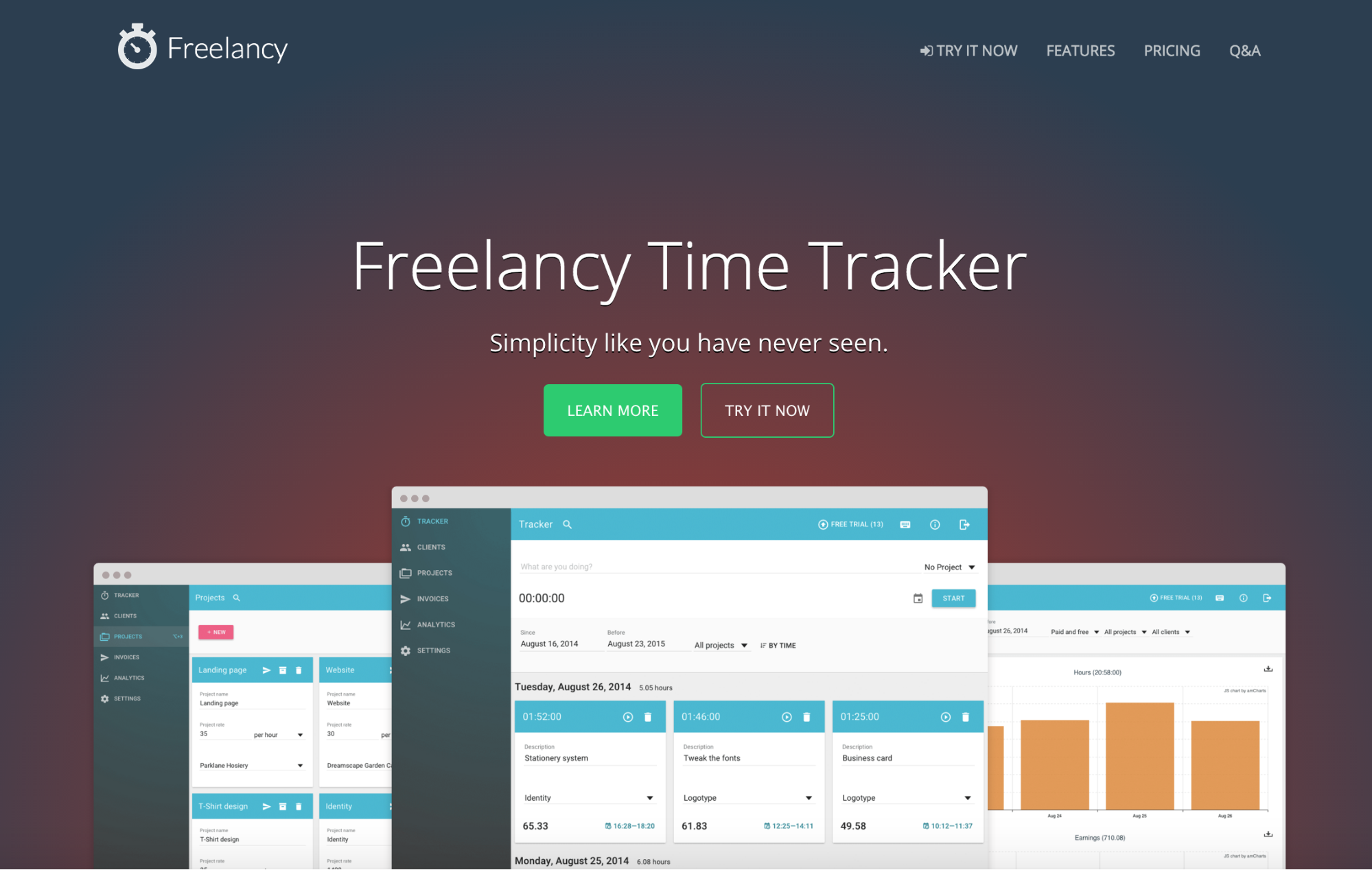 Freelancy app homepage
