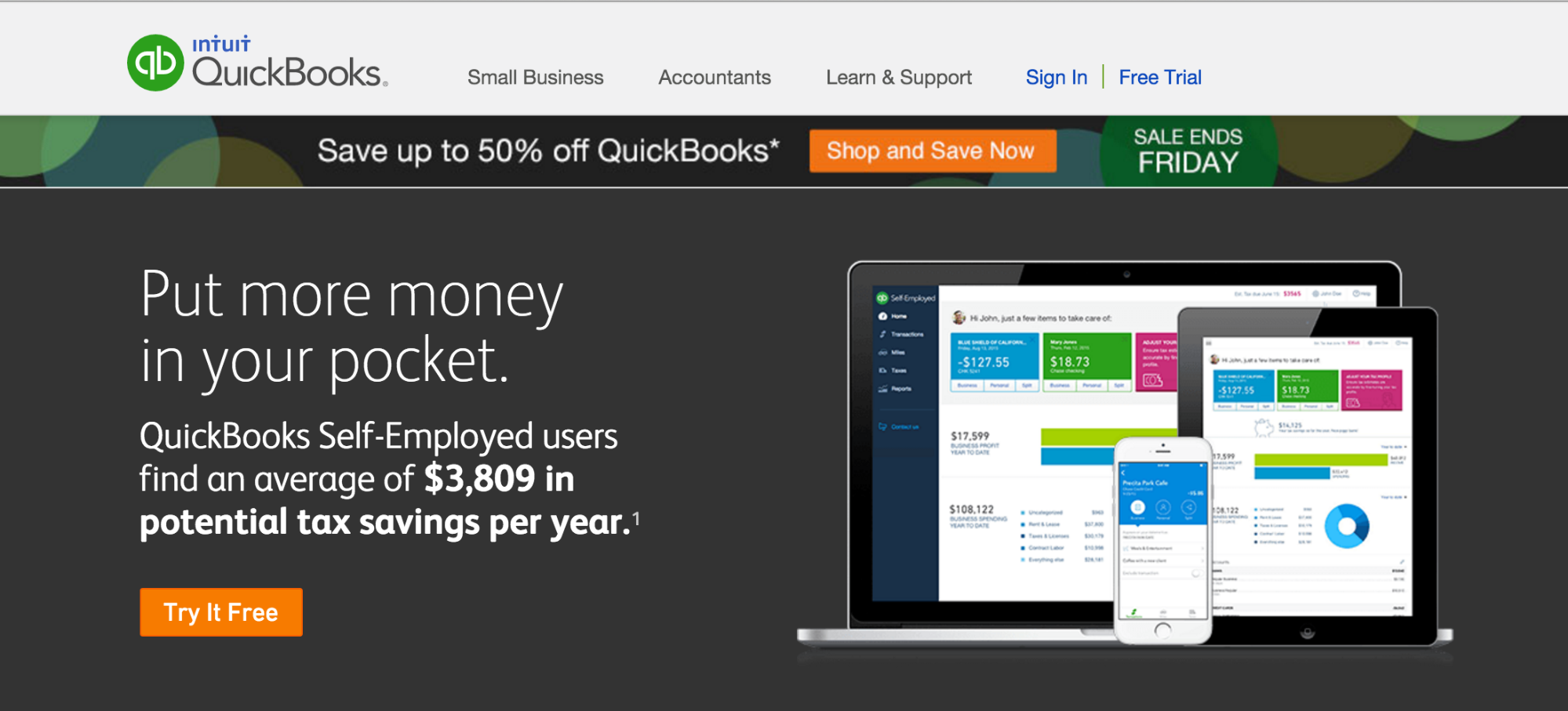 QuickBooks Self-Employed homepage