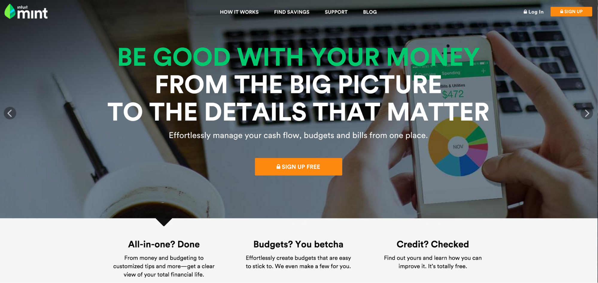 Mint app homepage