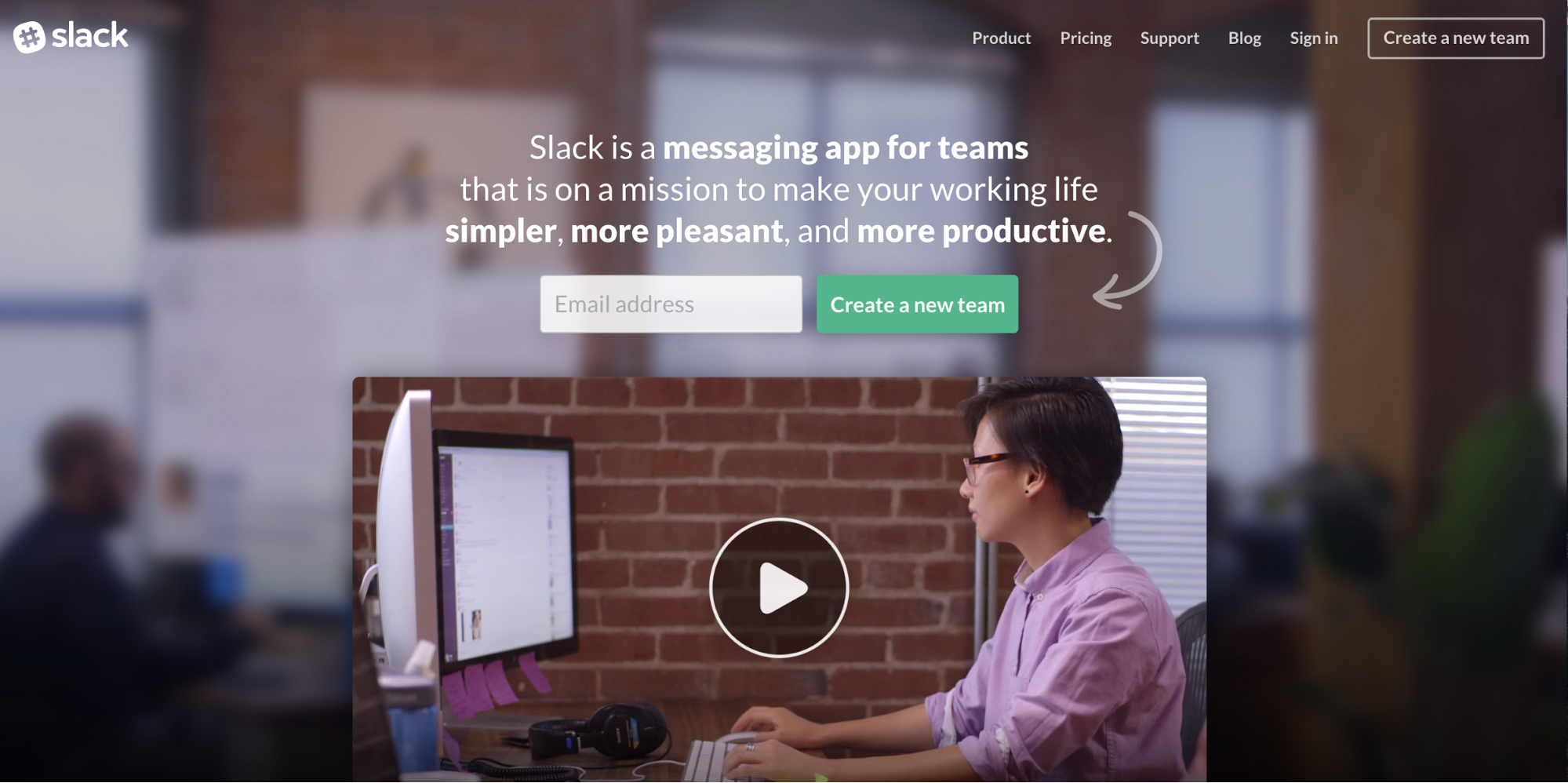 Slack app homepage