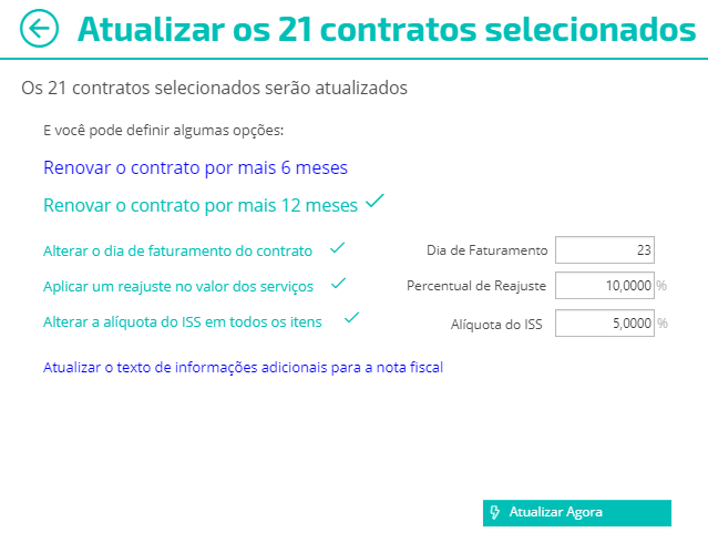 Indique as informações que deseja atualizar e finalize clicando no botão "Atualizar Agora"