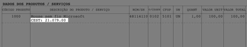 E o DANFE também exibe o CEST automaticamente em cada item da nota fiscal.