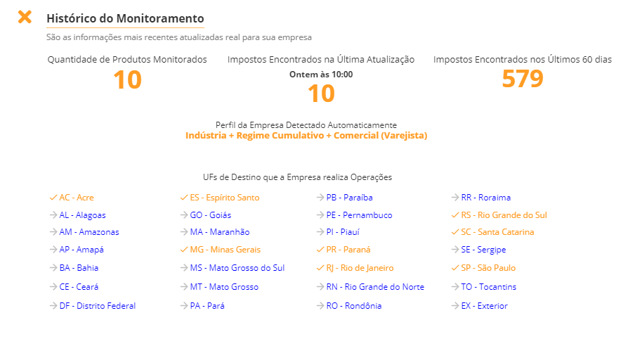 Basta manter atualizada a lista de estados para os quais a sua empresa vende ou revende produtos que o sistema faz todas as configurações automaticamente.