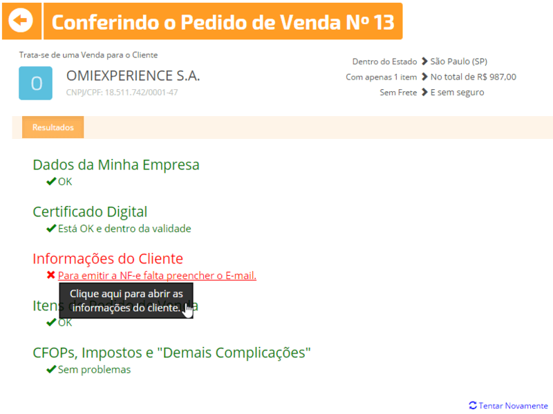 conferir pedido venda sistema online gestao