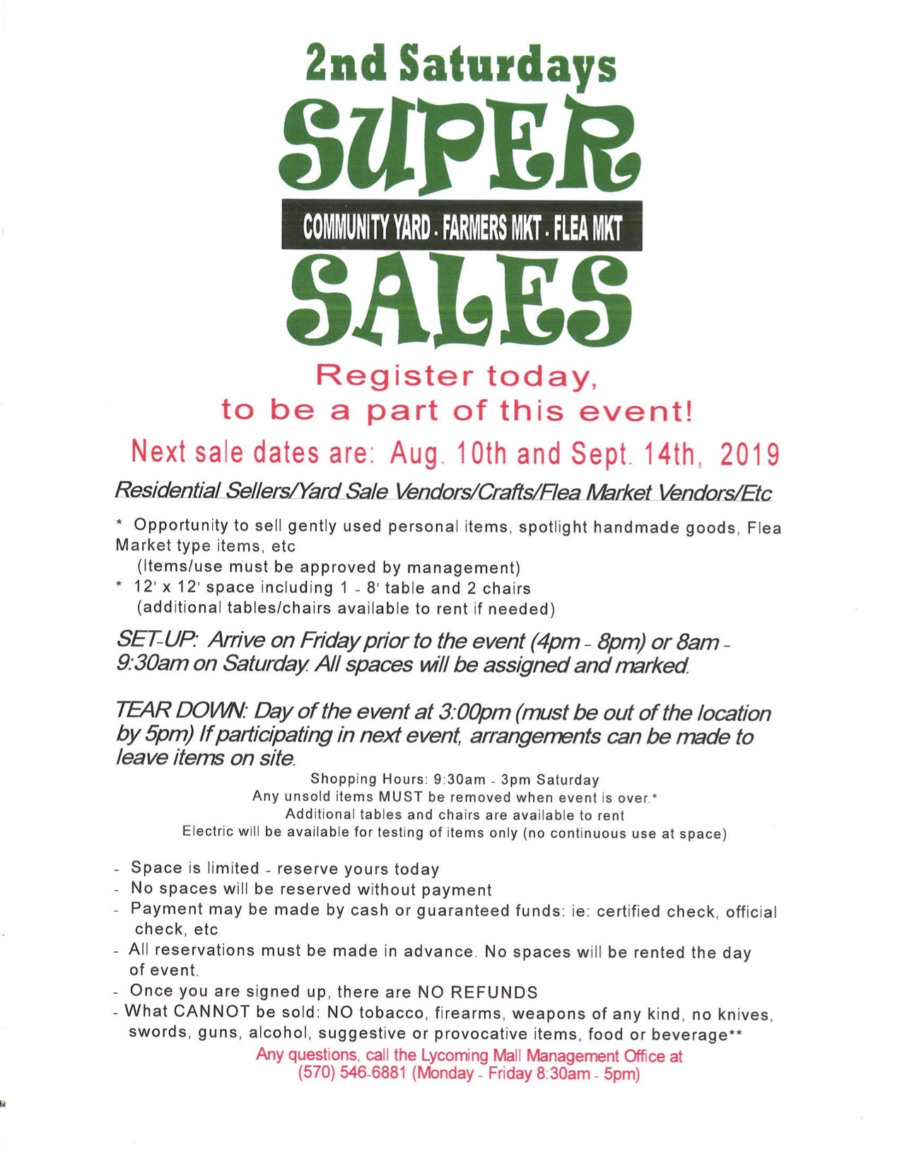 Lycoming Mall's 2nd Saturday Super Sales