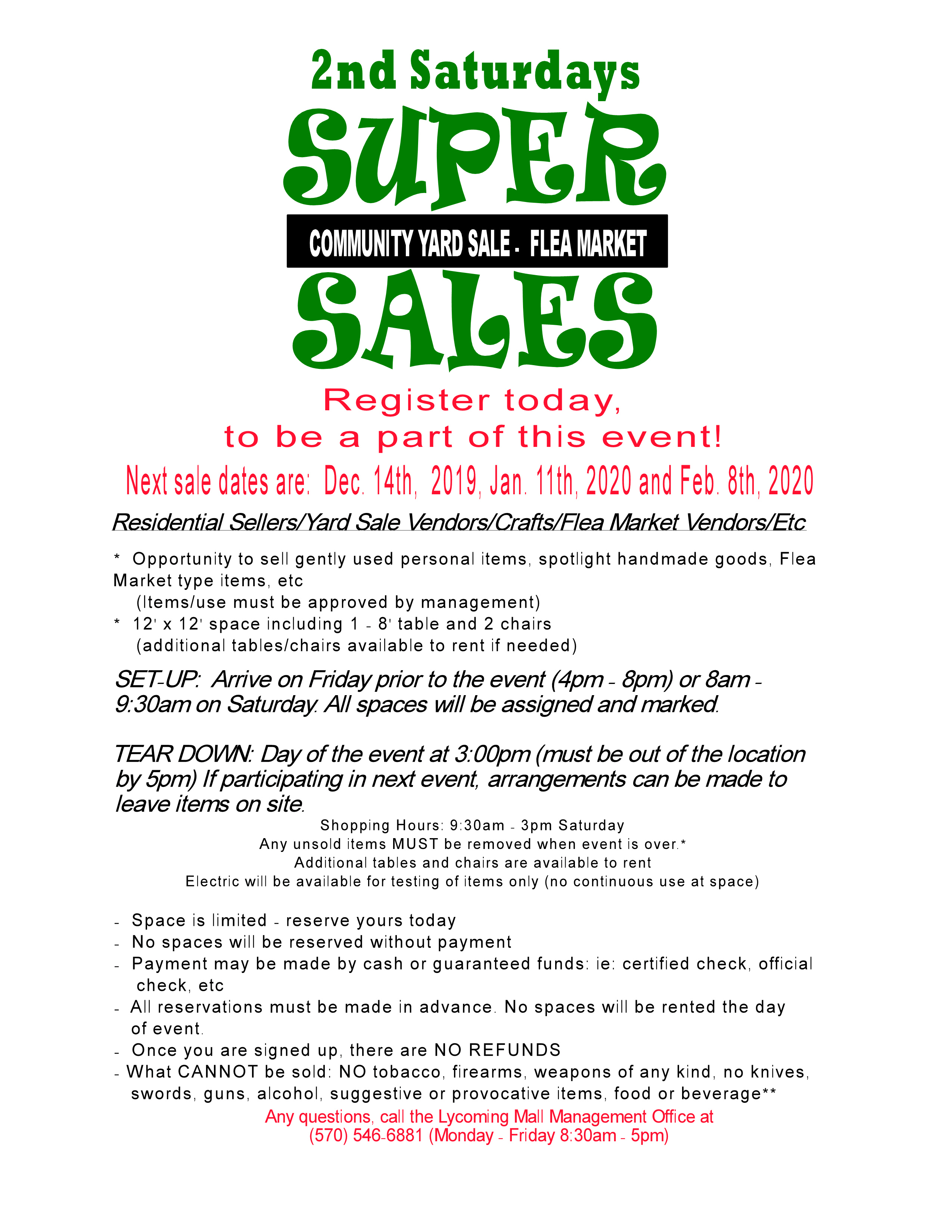 lycoming mall super saturday registration