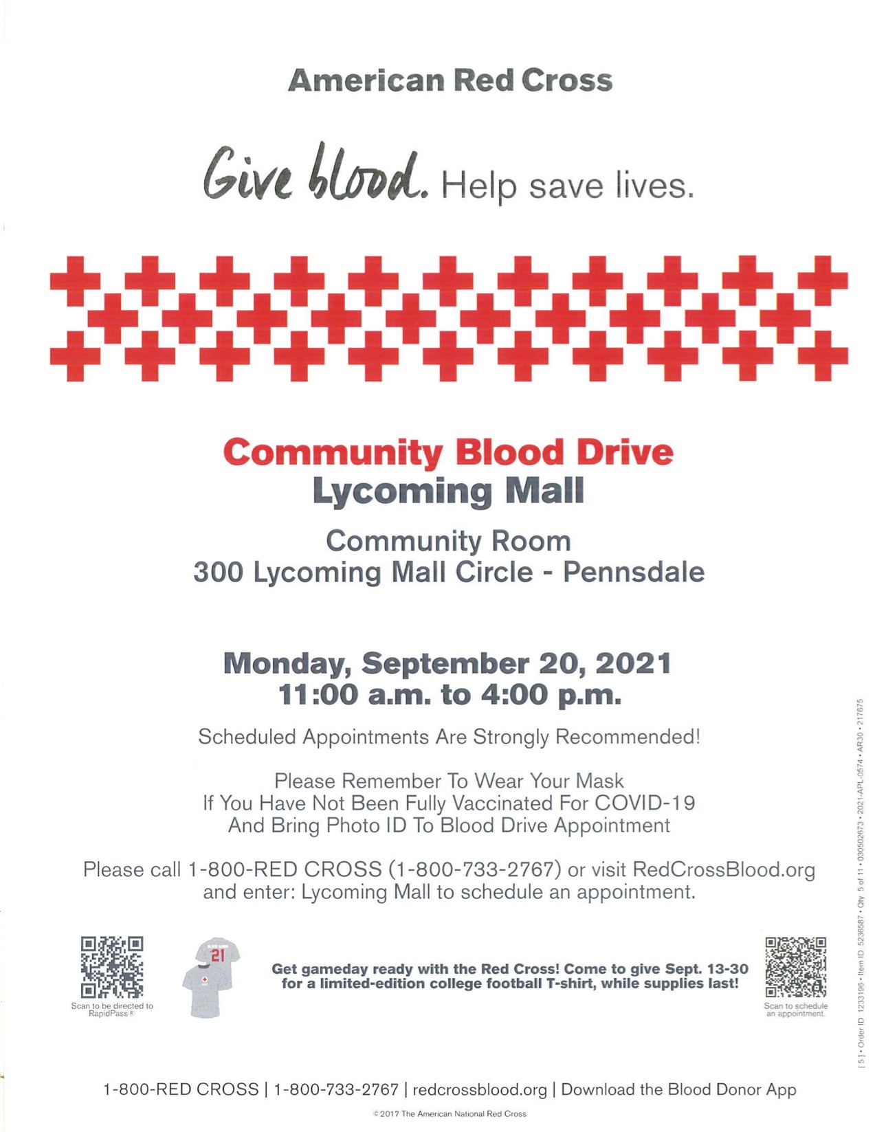 bloodmobile in the community room at lycoming mall presented by american red cross