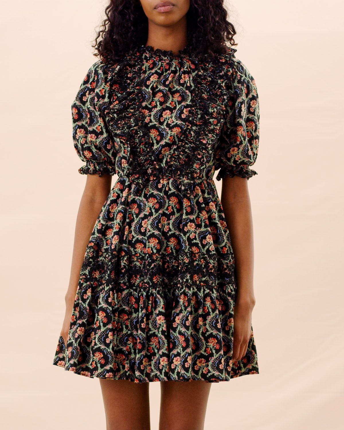 Cotton slub mini frill dress