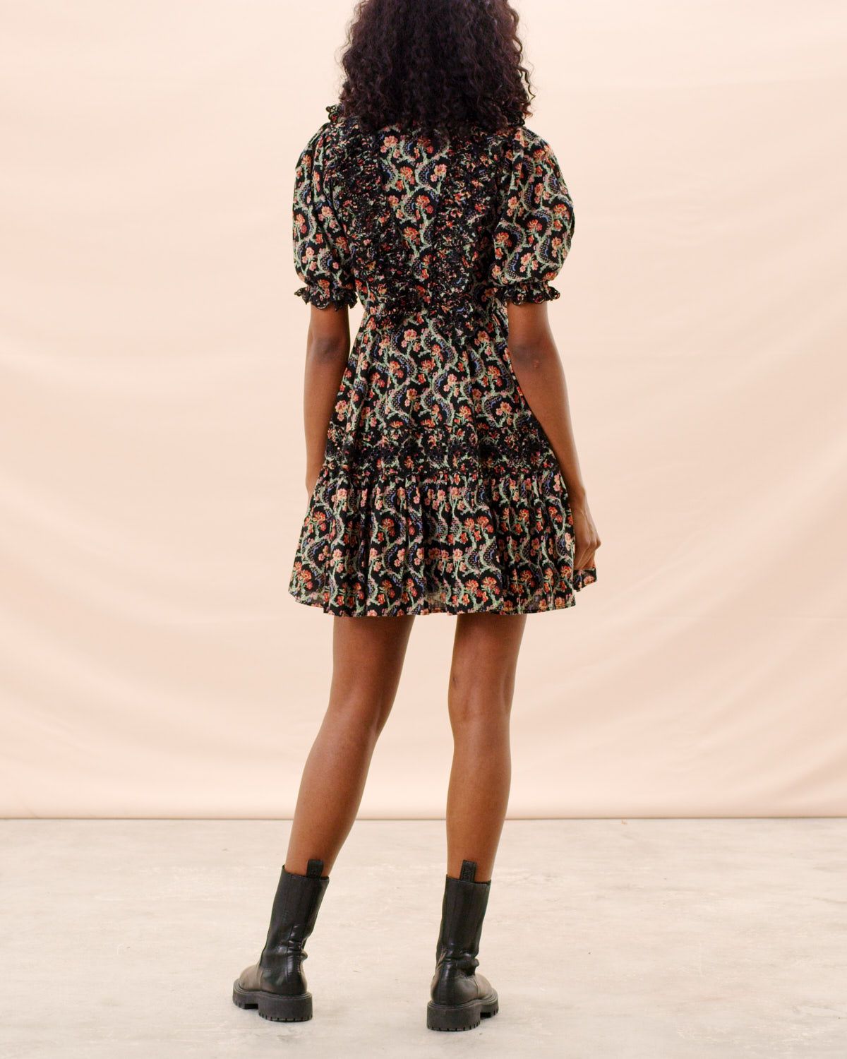 Cotton slub mini frill dress