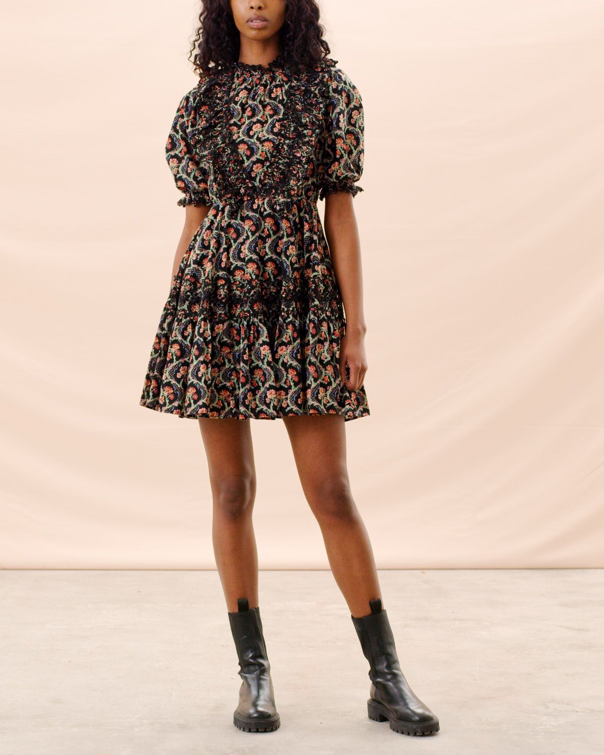Cotton slub mini frill dress
