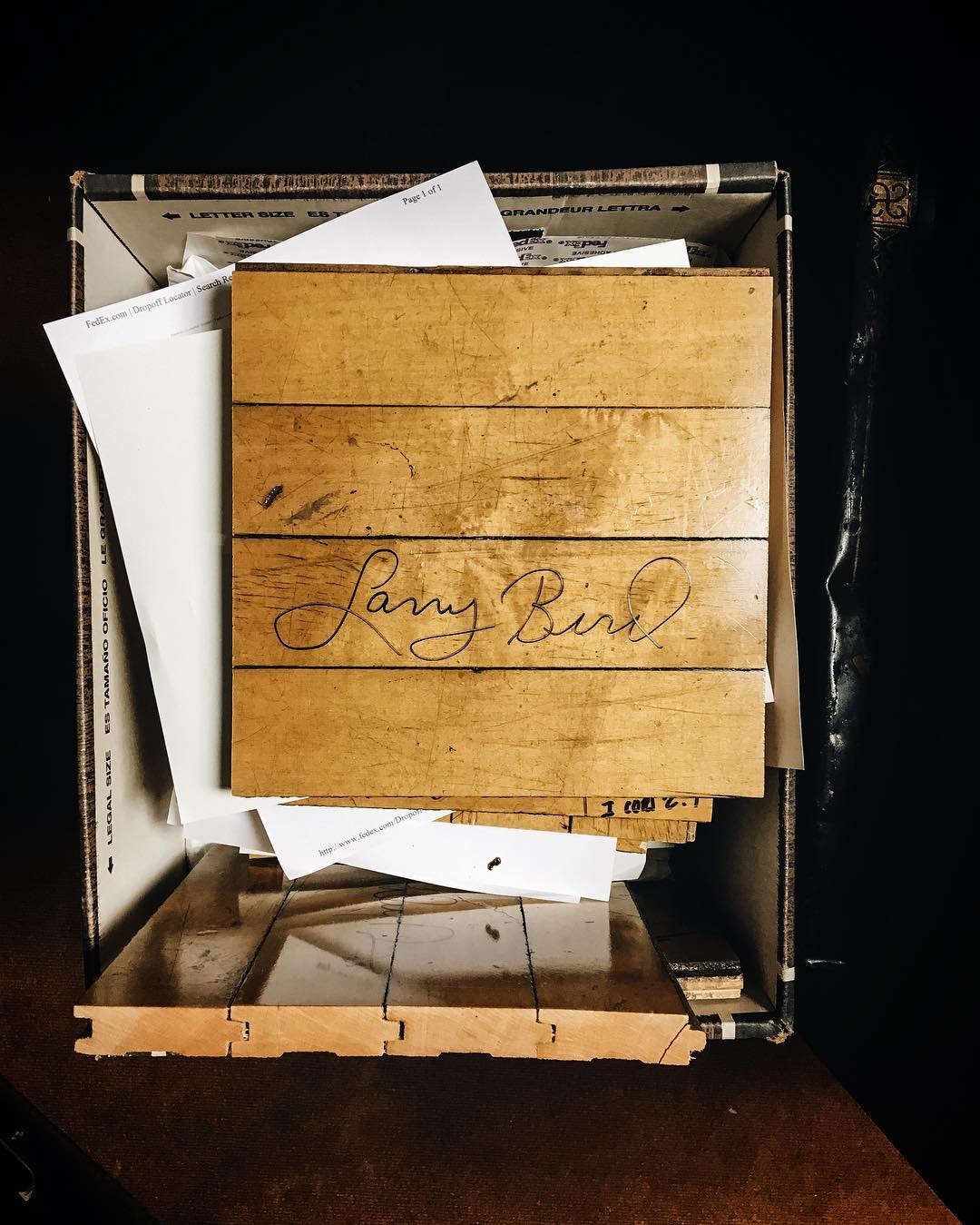 signed larry bird wooden award