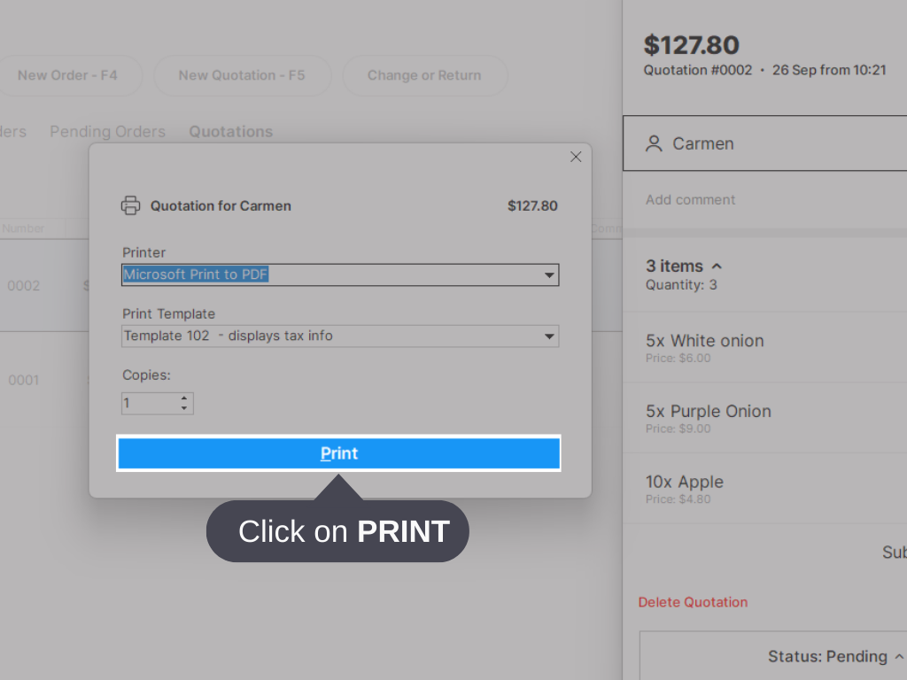 How to print or send a quotation by email
