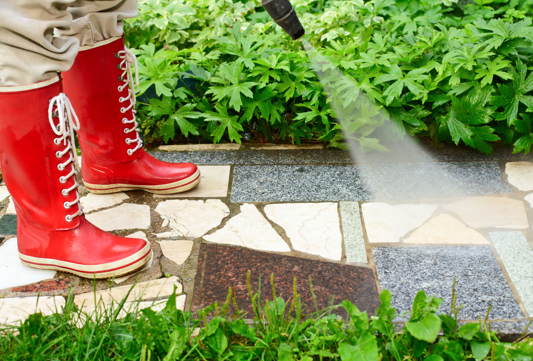 Spraying path with red boots