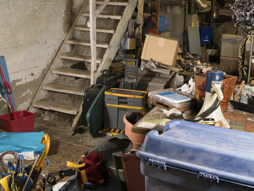 dirty basement being used as storage