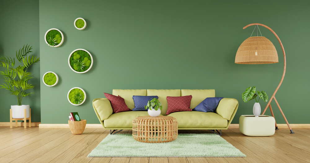 Modern home decor with green sofa