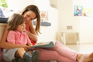 Mother and son, reading