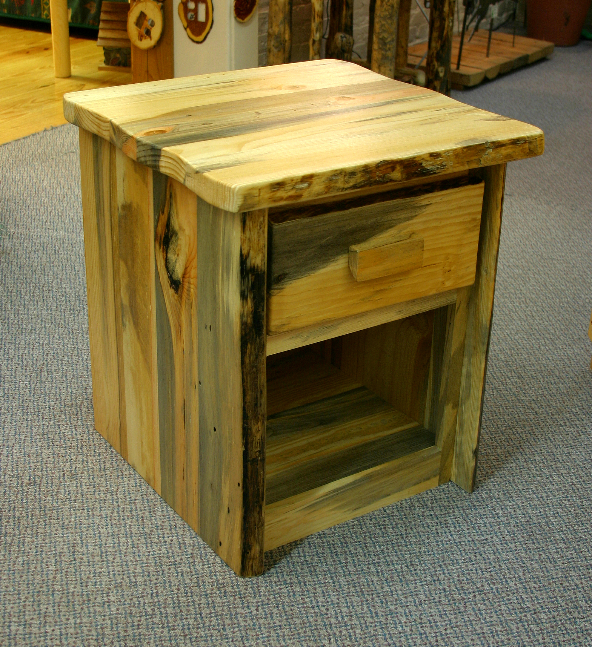 Northwest Handmade Furniture Blue Pine 1 Drawer w/ Enclosed Shelf Nightstand