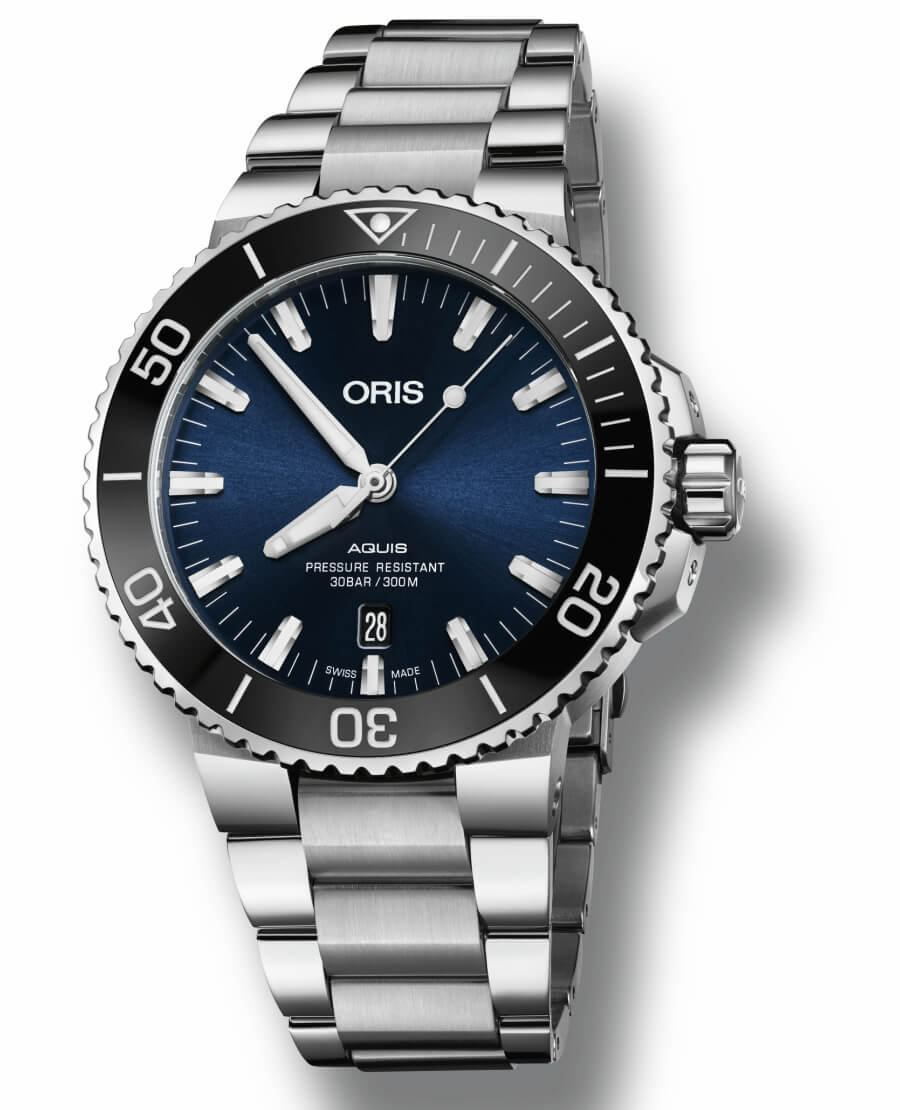 oris aquis date blue dial