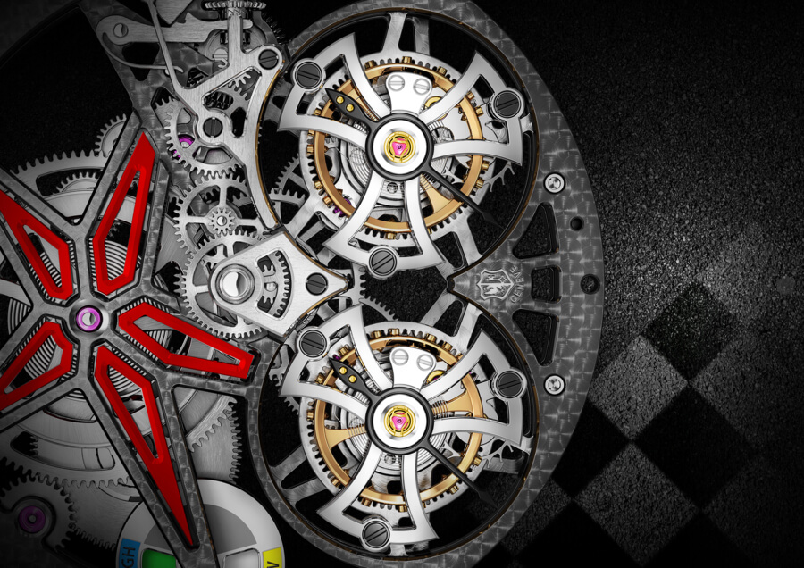 Roger Dubuis Excalibur Spider Pirelli Flying Double Tourbillon Movement