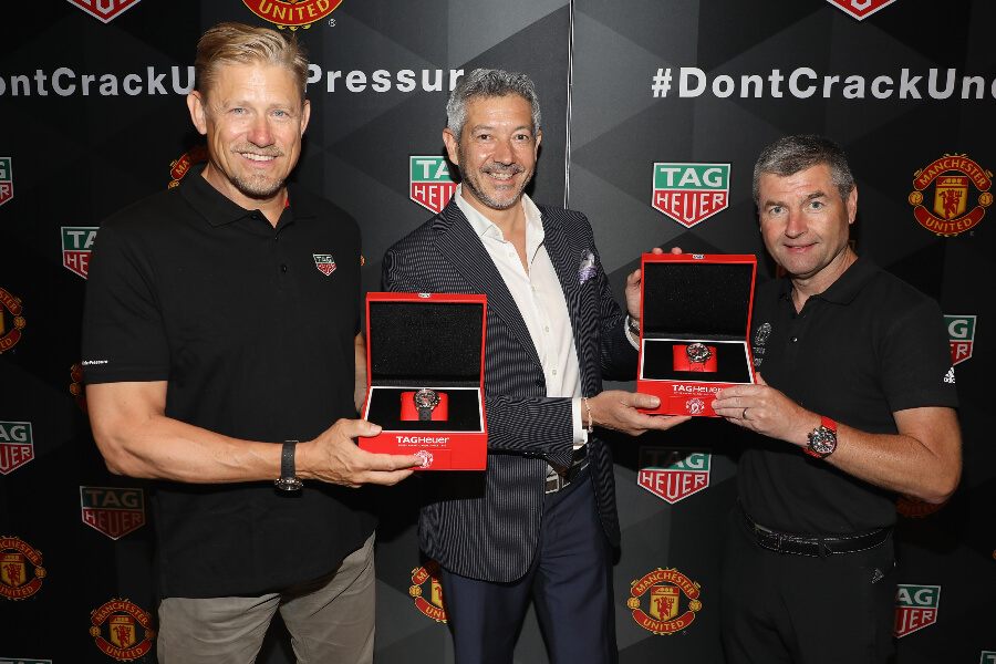 Peter Schmeichel and Denis Irwin