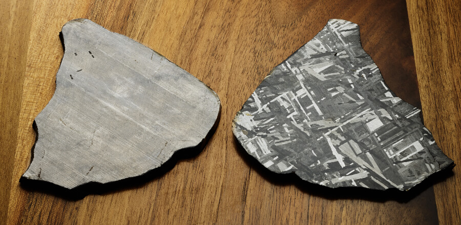 Meteorite before and after nitric acid treatment - Romain Gauthier Prestige HMS Stainless Steel