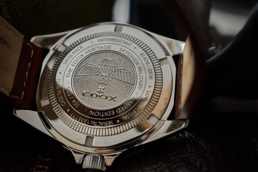 Edox Skydiver Military Limited Edition Caae Back