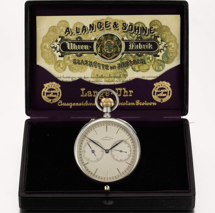 A. Lange & Söhne, silver open.faced keyless tourbillon watch, 1924 presentation box, Sotheby's Geneva 11 November 2019