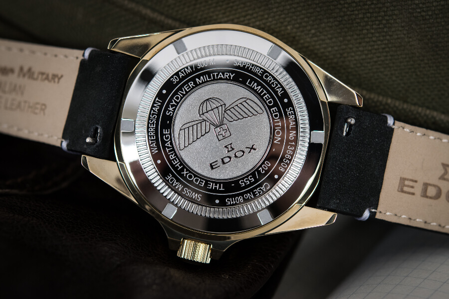 Edox SkyDiver Military Bronze Limited Edition Case Back