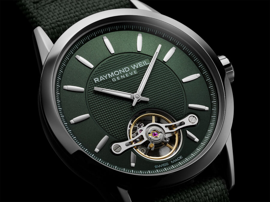 Swiss watch with green dial