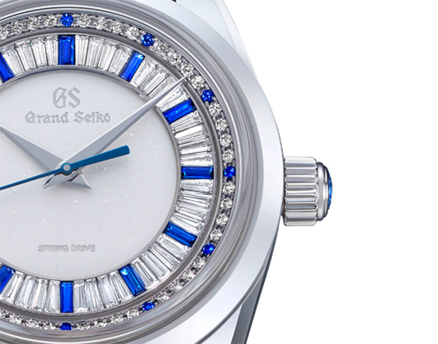 Grand Seiko 96 diamonds and 25 blue sapphires capture the tones of a winter morning of the area near the studio