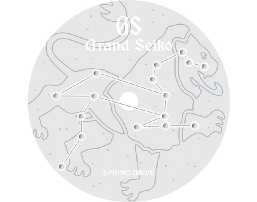 Grand Seiko The constellation of Leo is subtly marked into the diamond dust textured dial