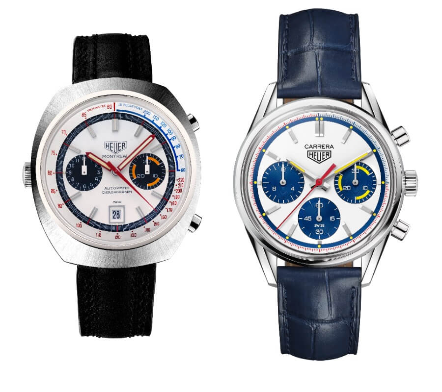 Vintage White Heuer Montreal, reference 110503W and TAG Heuer Carrera 160 Years Montreal Limited Edition