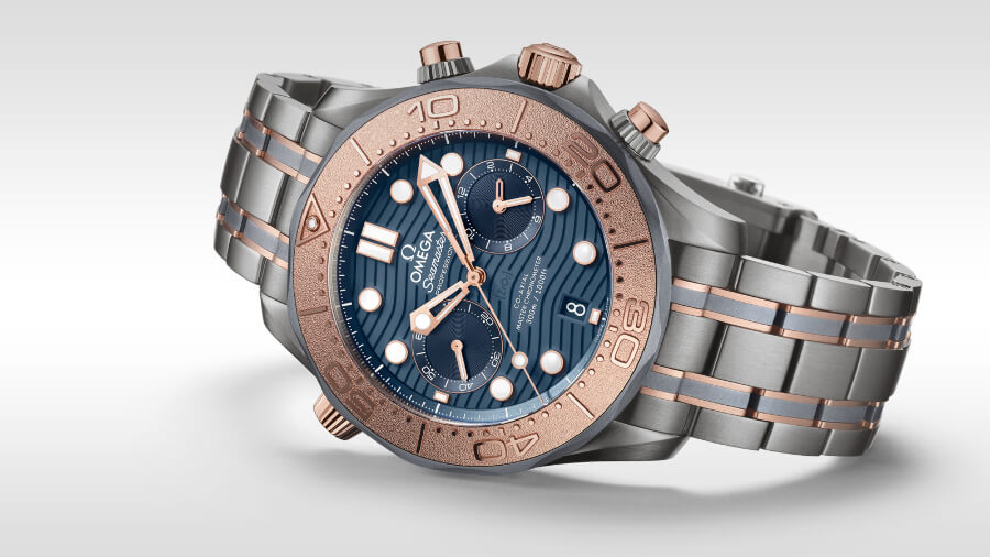 The New Omega Seamaster Diver 300M Chronograph 44 mm in Sedna Gold, Titanium and Tantalum