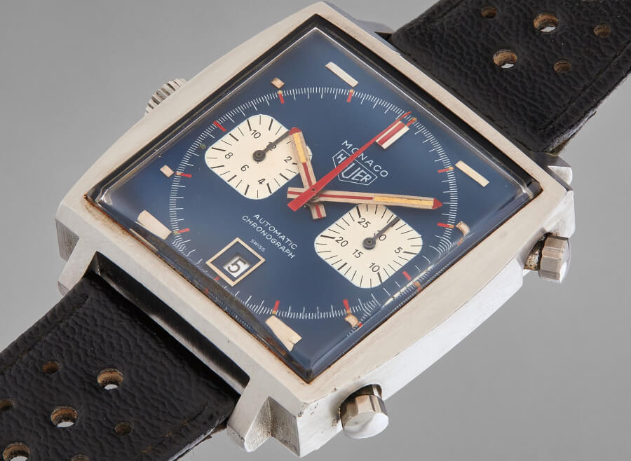 the iconic Heuer Monaco worn by Steve McQueen in the film Le Mans
