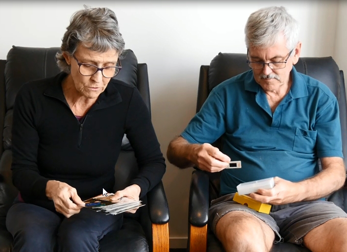 Jill & Graham sorting photos and slides