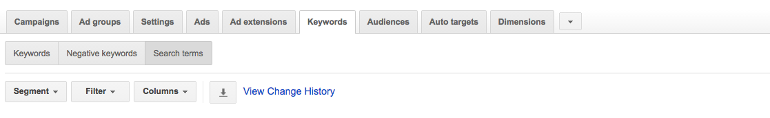 adwords interface for negative keywords