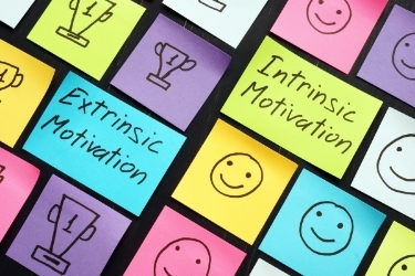 "Extrinsic Motivation" with trophies vs "Intrinsic Motivation" with smiley face