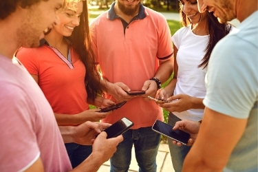 Group of people using social media