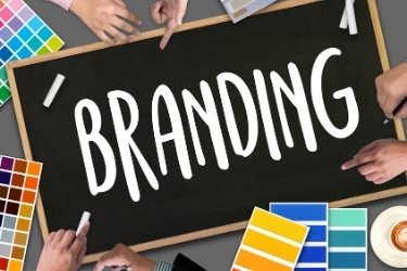 Chalkboard with the word "Branding" and color pallets surrounding it
