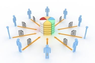 Database concept - People's data going to a center point