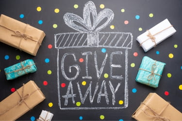 Giveaway post with gifts and confetti