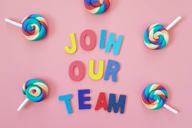 Colorful job opportunity post - Join our team with lollipops