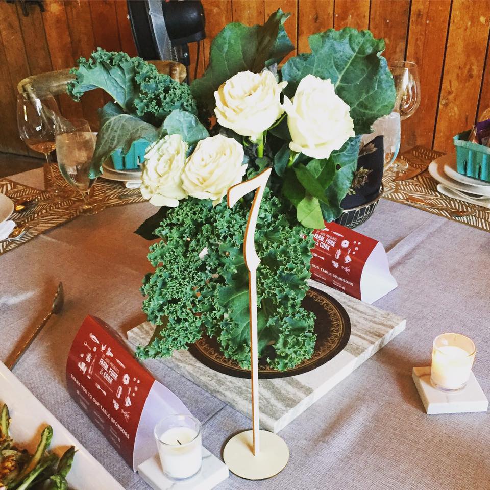 Farm Fork and Cork table centerpieces