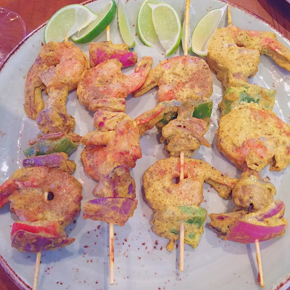Grilled Malai Shrimp Kebabs - shrimp and vegetable skewers