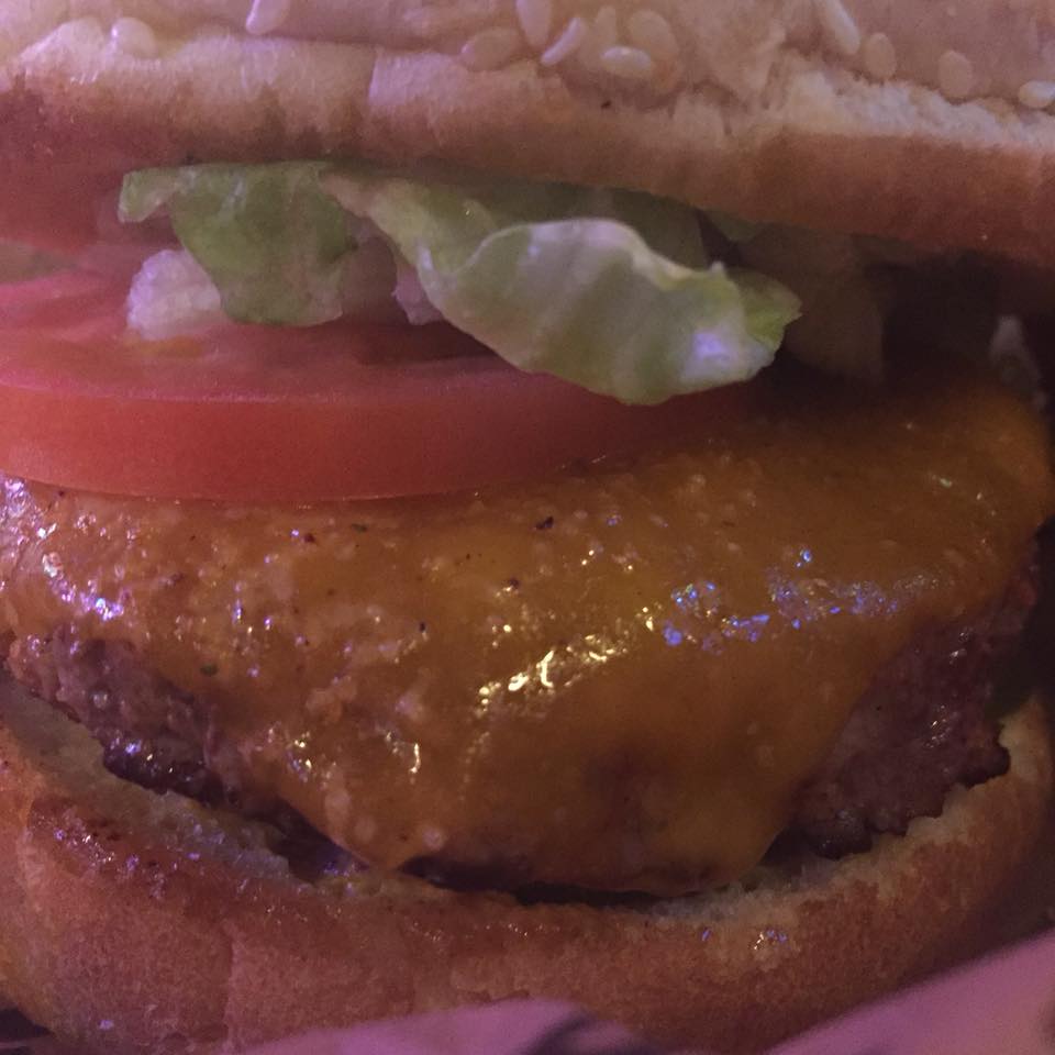 Close up shot of the world famous Huey Burger
