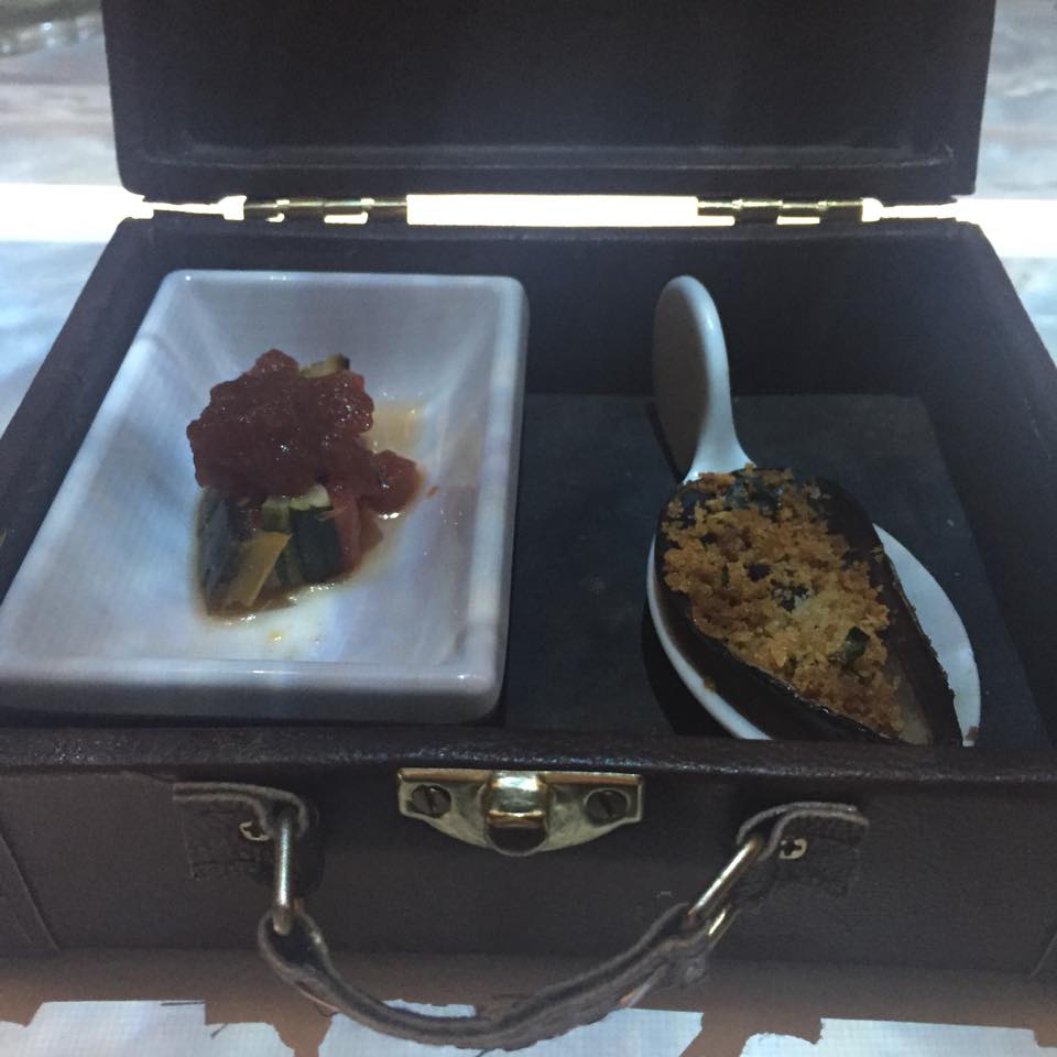 Ratatouille Terrine with Tomato Jam and Roasted Green Slip Mussel with Garlic & Lemon