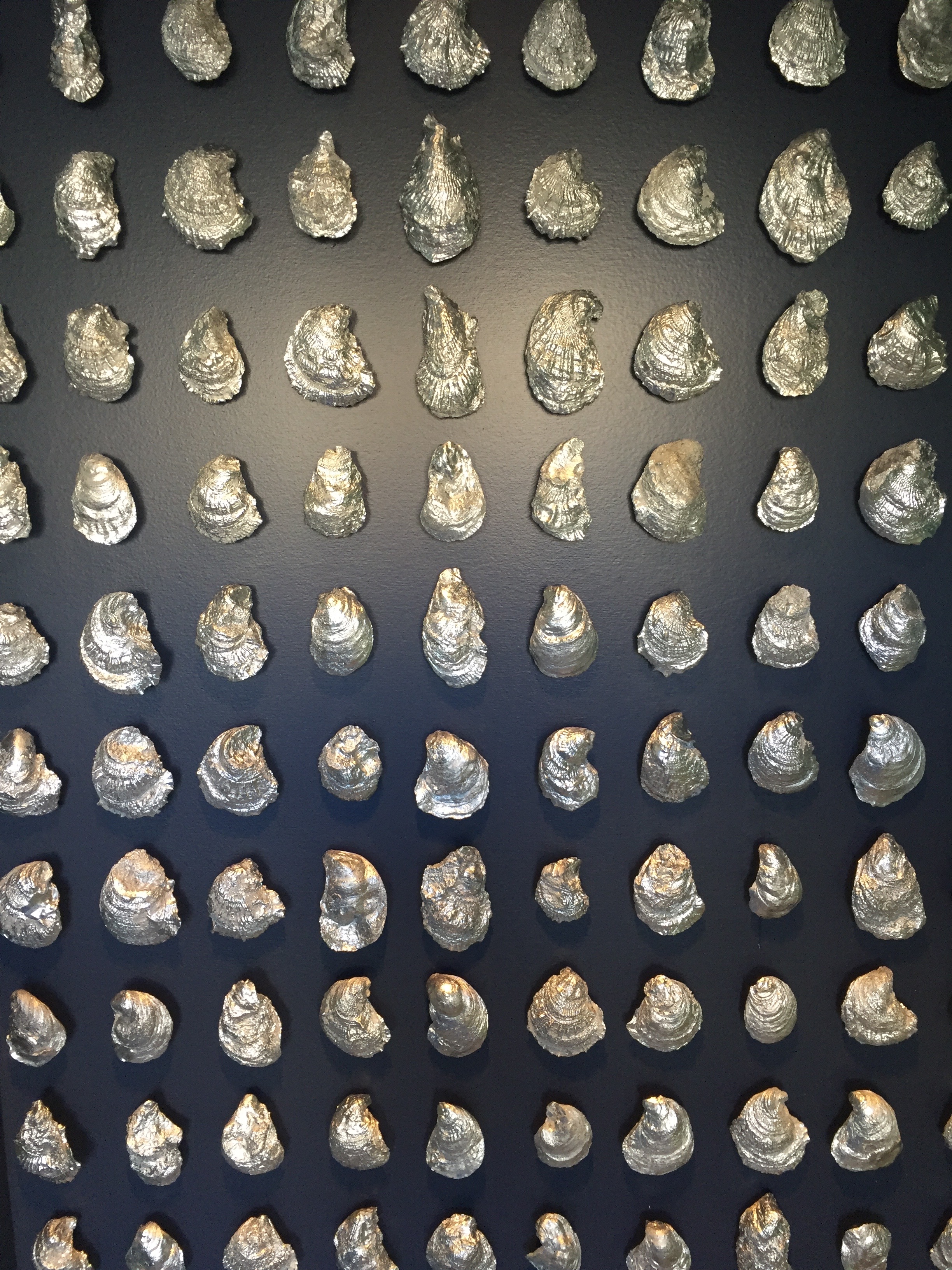 decorative wall of shells at Saltine