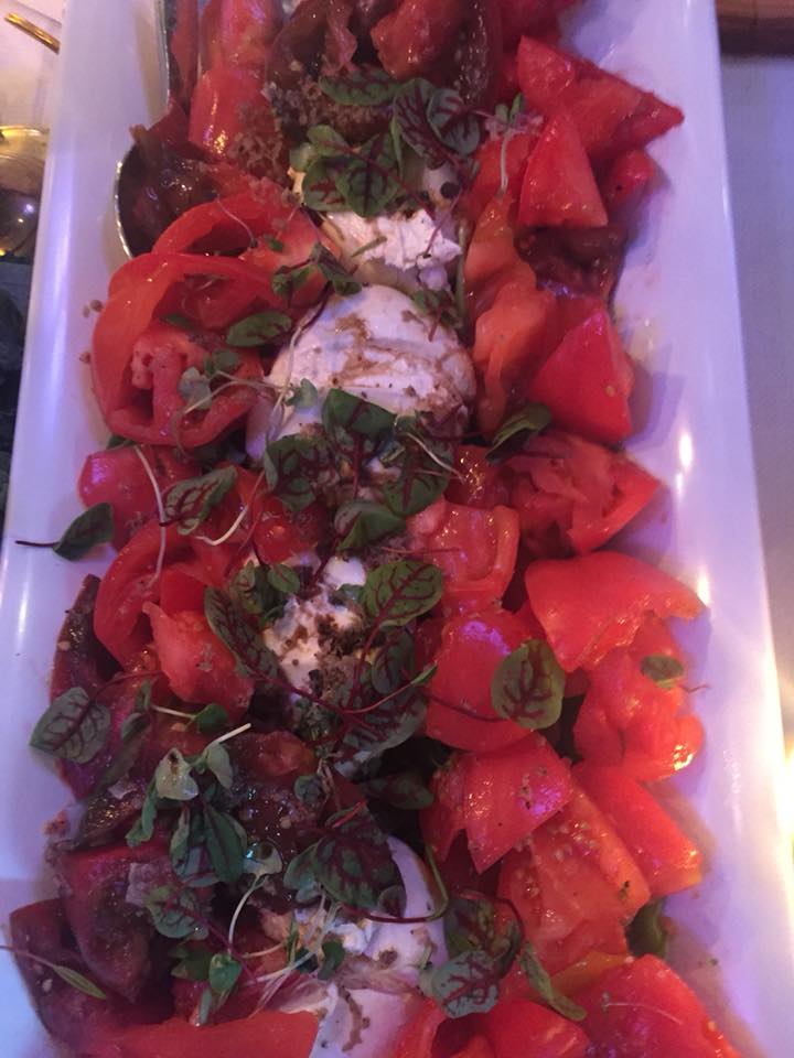 truffled burrata and heirloom tomato salad with Meyer lemon vinaigrette and shisho